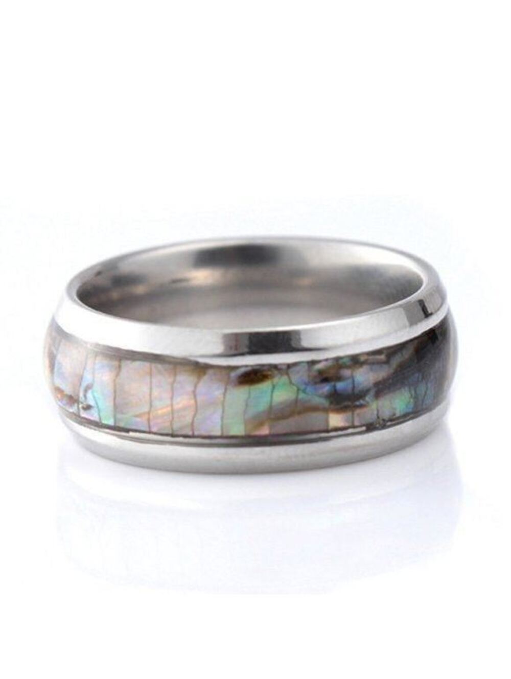 Abalone Shell Stainless Steel Ring Sz 7